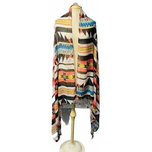 Shawl Large Wrap Scarf Fringe Dress/Beach Cover  Aztec 38”x76”